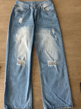 Rock & Republic Jeans Womens M Blue Distressed Straight Leg High Rise Denim